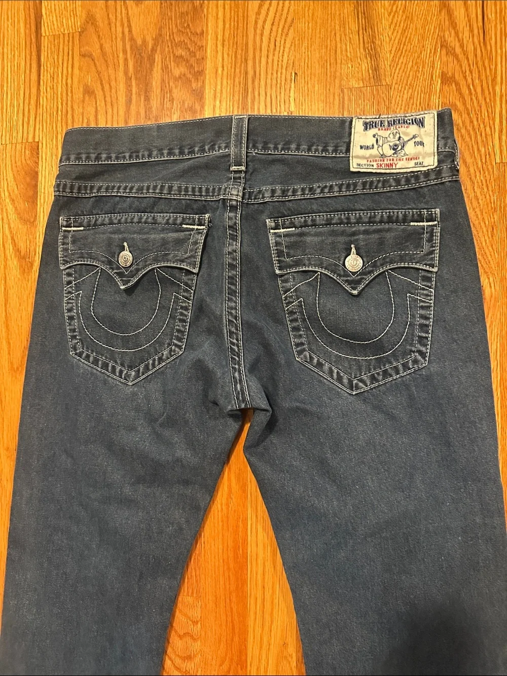True Religion Indigo Back-Pocket Jeans with Signature Stitching